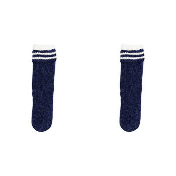 2PK Wicked Sista Slipper Socks Chenille Braid w/ Stripe One Size - Navy