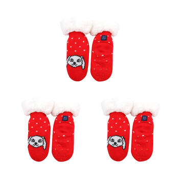 3PK Foote Street Slipper Socks For Toddlers -  Dog - Warm And Cozy - Red - 12M-24M