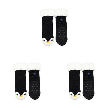 3PK Foote Street Slipper Socks Penguin Chenille For Kids - Black - 3Y+