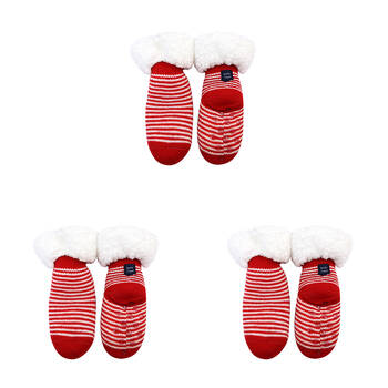 3PK Foote Street Slipper Socks Red & White Stripe For Toddler Set - 2M-24M