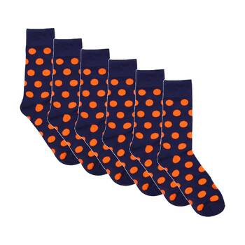 6PK Mister Lots Of Spots Socks Mens Casual One Size Cotton Navy