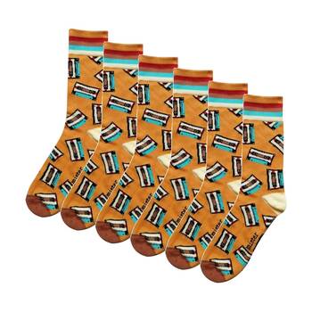 6PK Mister Cassette Socks Mens Casual One Size Cotton Orange