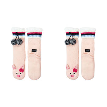 2PK Wicked Sista Animal Slipper Socks Pig One Size - Pink