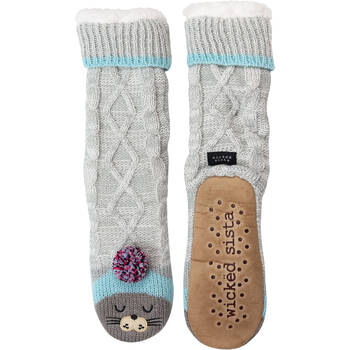 Wicked Sista Animal Slipper Socks Seal One Size - Grey