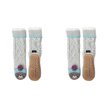 2PK Wicked Sista Animal Slipper Socks Seal One Size - Grey