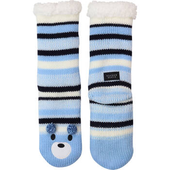 Wicked Sista Animal Slipper Socks Bear Stripe One Size - Blue
