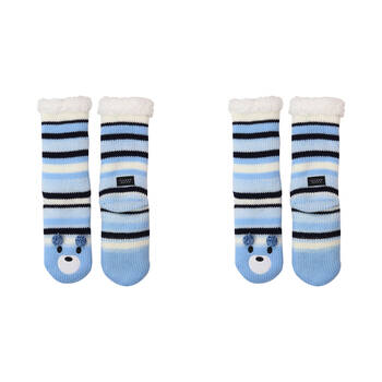 2PK Wicked Sista Animal Slipper Socks Bear Stripe One Size - Blue