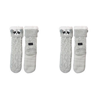 2PK Wicked Sista Animal Slipper Socks Raccoon Cuff One Size - Grey