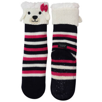 Wicked Sista Animal Slipper Socks French Poodle Cuff One Size - Striped