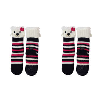 2PK Wicked Sista Animal Slipper Socks French Poodle Cuff One Size - Striped