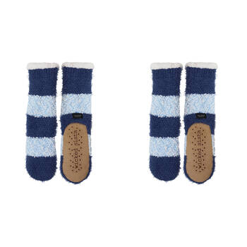2PK Wicked Sista Slipper Socks Stripey Knit Non-Slip One Size - Blues