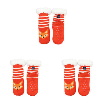 3PK Foote Street Slipper Socks For Kids -  Fox - Cozy Knit - Orange - 3Y+
