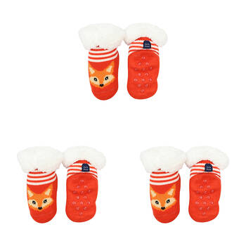 3PK Foote Street Slipper Socks For Toddlers - Fox - Cozy Knit - Orange - 12M-24M