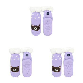 3PK Foote Street Slipper Socks For Kids - Cozy Knit - Kitten - 3Y+