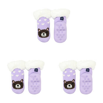 3PK Foote Street Slipper Socks For Kids - Cozy Knit - Kitten Purple - 12M-24M