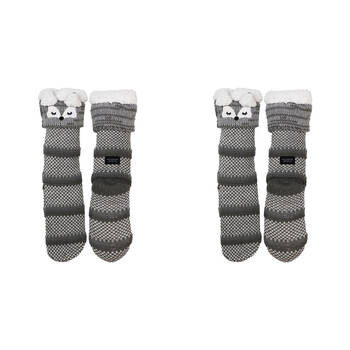 2PK Wicked Sista Animal Slipper Socks Fox Cuff One Size - Grey