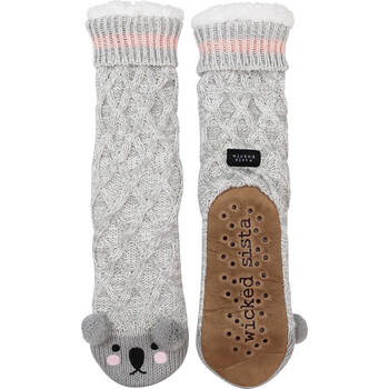 Wicked Sista Animal Slipper Socks Koala One Size - Grey