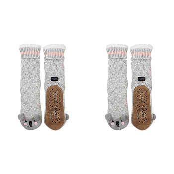 2PK Wicked Sista Animal Slipper Socks Koala One Size - Grey