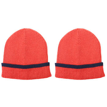 2PK Foote Street Ribbed Beanie For Kids/Children M/L - Brick/Navy - 7Y-10Y
