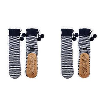 2PK Wicked Sista Slipper Socks Knit Non-Slip One Size - Navy/White