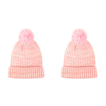2PK Foote Street Kids Casey Beanie Soft Acrylic Winter Hat - Pink - 2Y-3Y