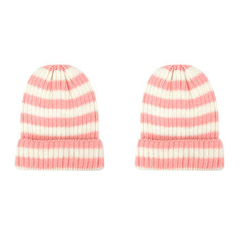 2PK Foote Street Bailey Striped Beanie For Toddlers Winter Cap - Pink - 8M-2Y
