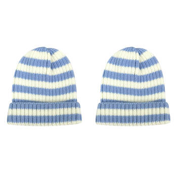 2PK Foote Street Bailey Striped Beanie For Toddlers - Winter Cap - Blue - 8M-2Y
