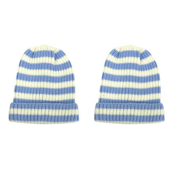2PK Foote Street Bailey Striped Beanie For Kids - Winter Cap - Blue - 2-3Y