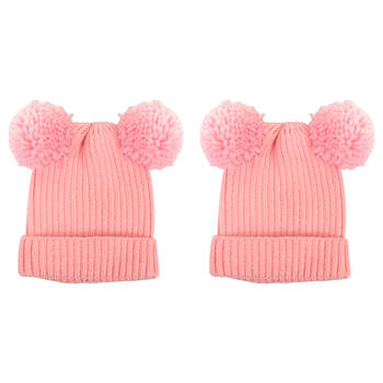 2PK Foote Street Poppy Beanie For Toddlers - Winter Cap - Soft Pink - 8M-2Y