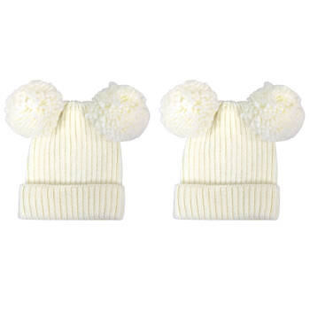 2PK Foote Street Poppy Beanie For Toddlers Winter Cap - White - 8M-2Y