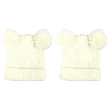 2PK Foote Street Poppy Beanie For Kids Winter Cap - White - 2Y-3Y
