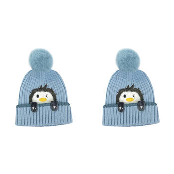 2PK Foote Street Penguin Beanie For Toddlers Winter Cap - Blue - 8M-2Y
