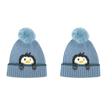 2PK Foote Street Penguin Beanie For Kids Winter Cap - Blue - 2Y-3Y