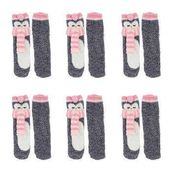 6PK Wicked Sista Cosy Non-Slip Slipper Socks One Size - Penguin