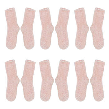 6PK Wicked Sista Cosy Non-Slip Slipper Socks One Size - Chenille Soft Pink