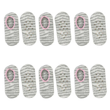 6PK Wicked Sista Footlets Animal Stripe Indoor Footwear One Size - Grey