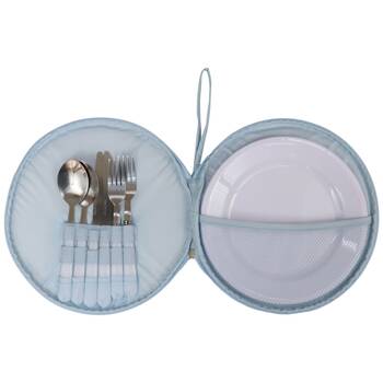 Wicked Sista Picnic Set Tropical Leaves Stainless Steel Cutlery Carry Case Green