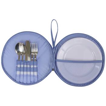 Wicked Sista Picnic Set Calming Stripe Stainless Steel Cutlery Carry Case Blue