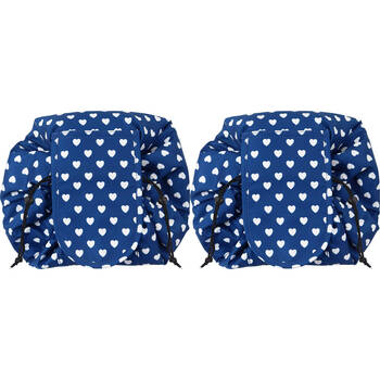 2PK Wicked Sista Navy Hearts Drawstring Make Up Toiletries/Travel Mat 500mm