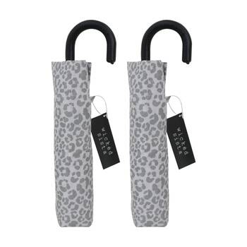 2PK Wicked Sista Compact Umbrella Manual Opening Watercolour Leopard - Grey