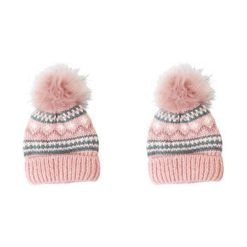 2PK Foote Street Unisex Nordic Beanie Cosy For Kids S/M Dusty Pink 3Y-6Y