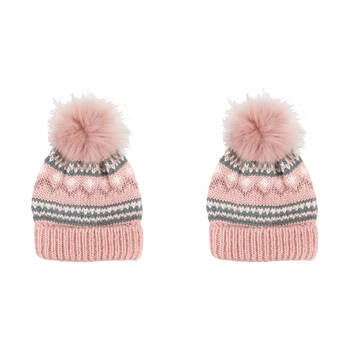 2PK Foote Street Unisex Nordic Beanie Cosy For Kids M/L Dusty Pink 7Y-10Y