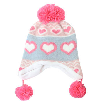 Foote Street Unisex Love Heart Beanie w/ Pom Pom For Kids S/M Multi 3Y-6Y