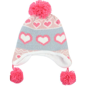 Foote Street Unisex Love Heart Beanie w/ Pom Pom For Kids M/L Multi 7Y-10Y