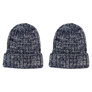 2PK Foote Street Unisex Snuggly Beanie For Kids/Children M/L Navy 7Y-10Y