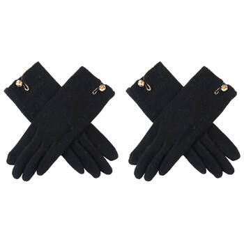2PK Wicked Sista Animal Button Wool/Nylon Gloves One Size - Black
