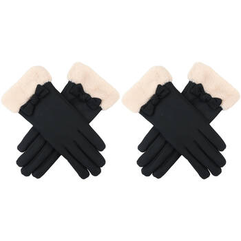 2PK Wicked Sista Hazel Bow w/ Faux Fur Cuff Gloves One Size - Cream/Black