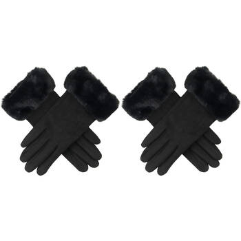 2PK Wicked Sista Poppy Faux Fur Cuff Gloves One Size - Black 