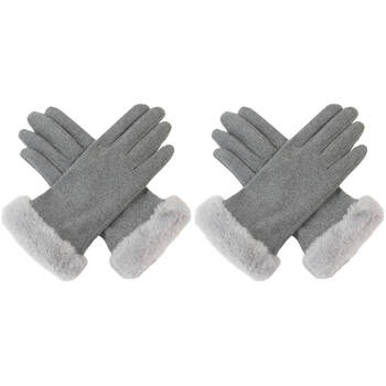 2PK Wicked Sista Tia Faux Fur Cuff Cloves One Size - Grey