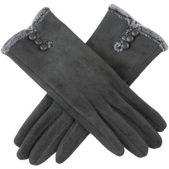 Wicked Sista Audrey Faux Fur & Buttons Trim Gloves One Size - Grey